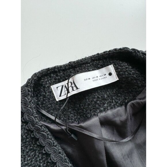 NWOT ZARA Black Textured Boucle Tweed Buttoned Open Front Blazer Jacket, Size M - Picture 11 of 16